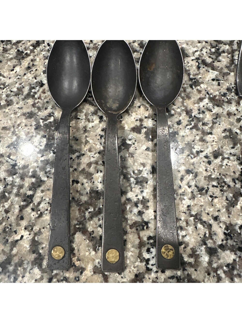 Hammered Steel Rivet Flatware 3 Spoons Jefferson Mack Rare Restoration Hardware